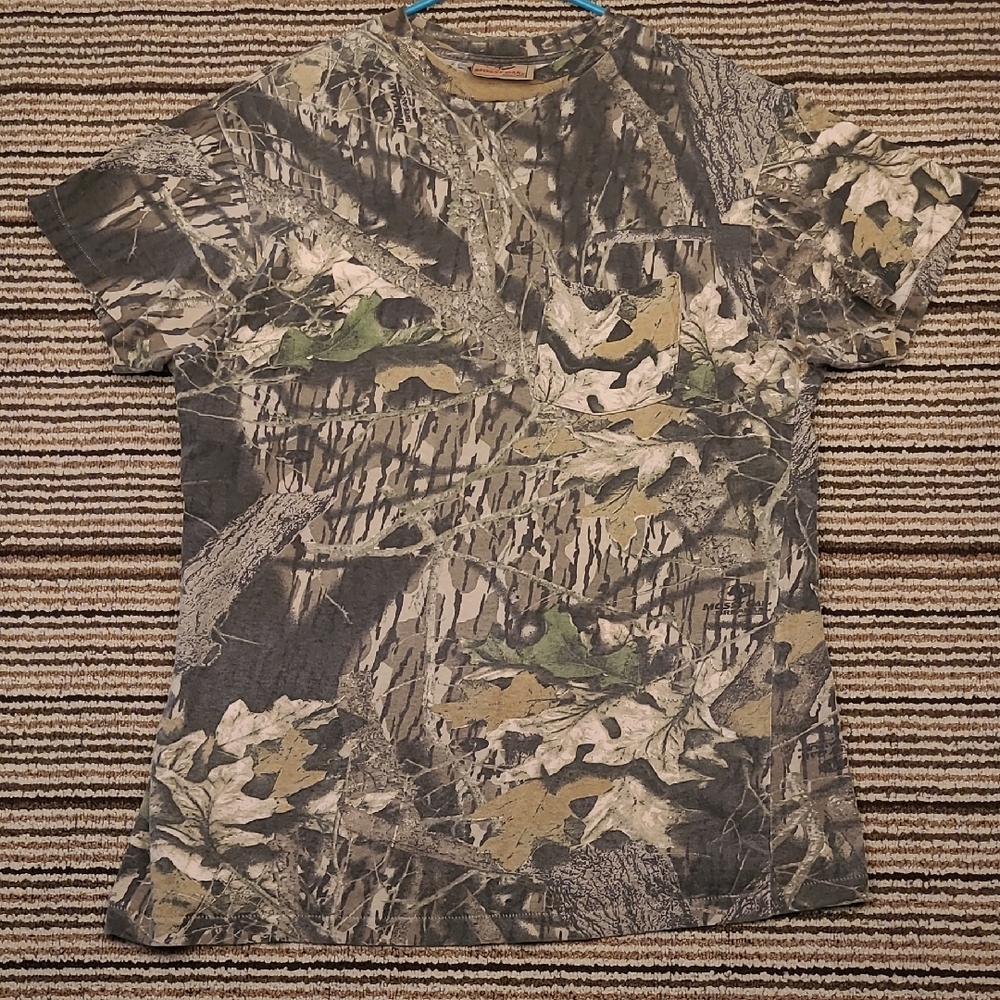 MOSSY OAK Camo Camouflage Single Stitch XL‎ Mens Short Sleeve T Shirt RARE VTG